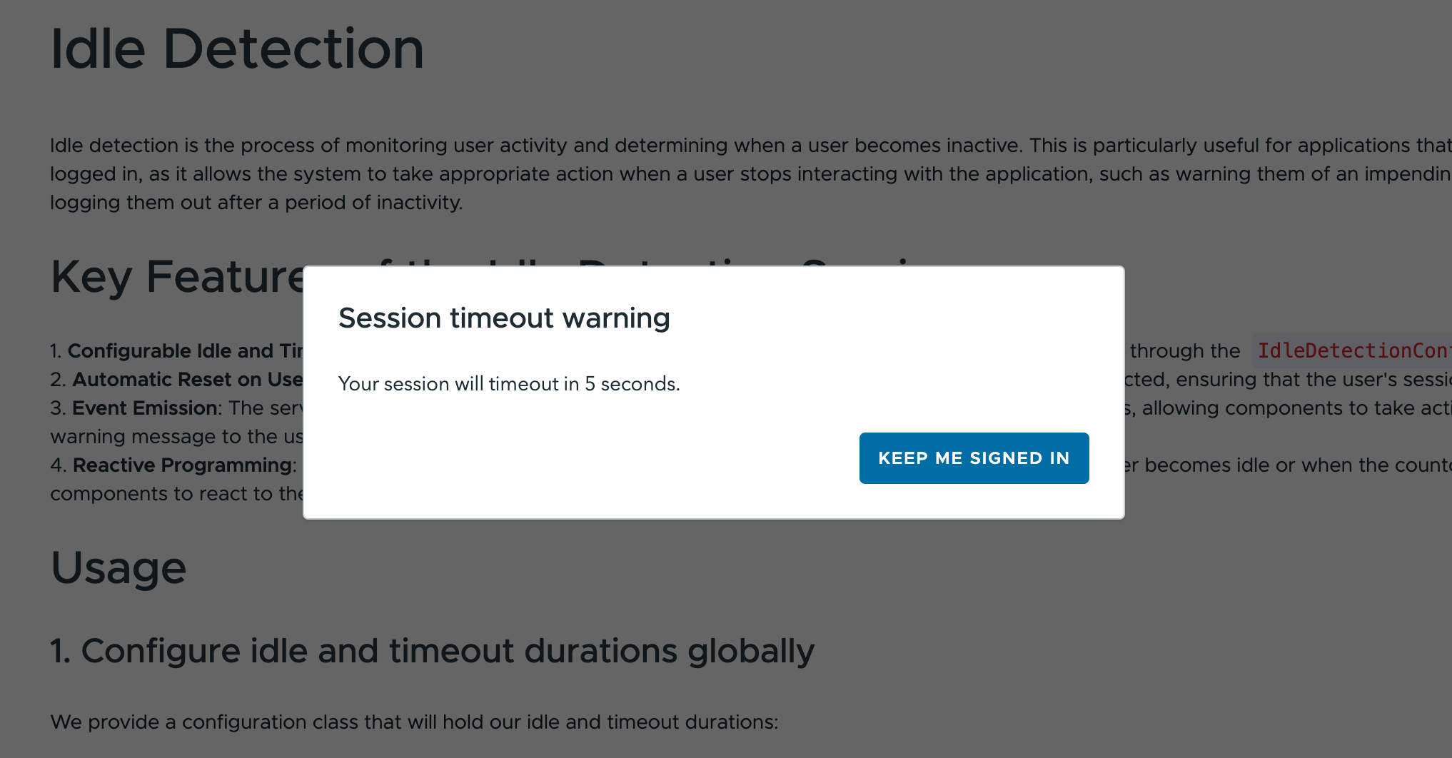 Idle Detection Dialog